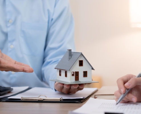 man holding house