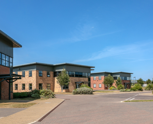 Exteriors of new modern commercial brick faced business units