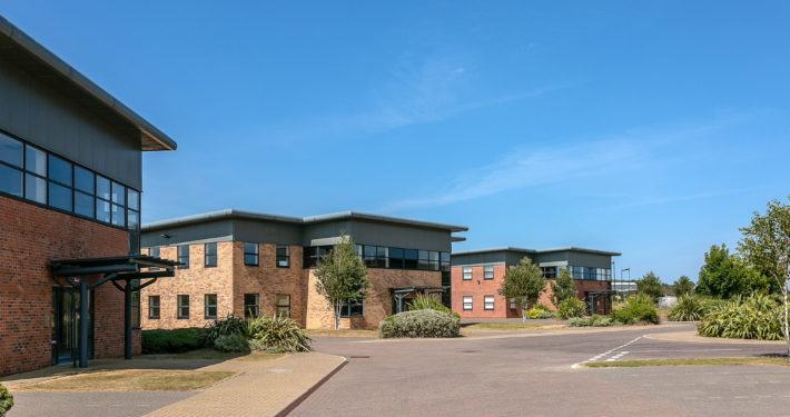 Exteriors of new modern commercial brick faced business units